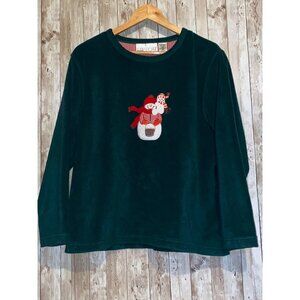 Vintage Women's C.D. Sport Green Fleece Snowman Sweatshirt Medium Grandmacore
